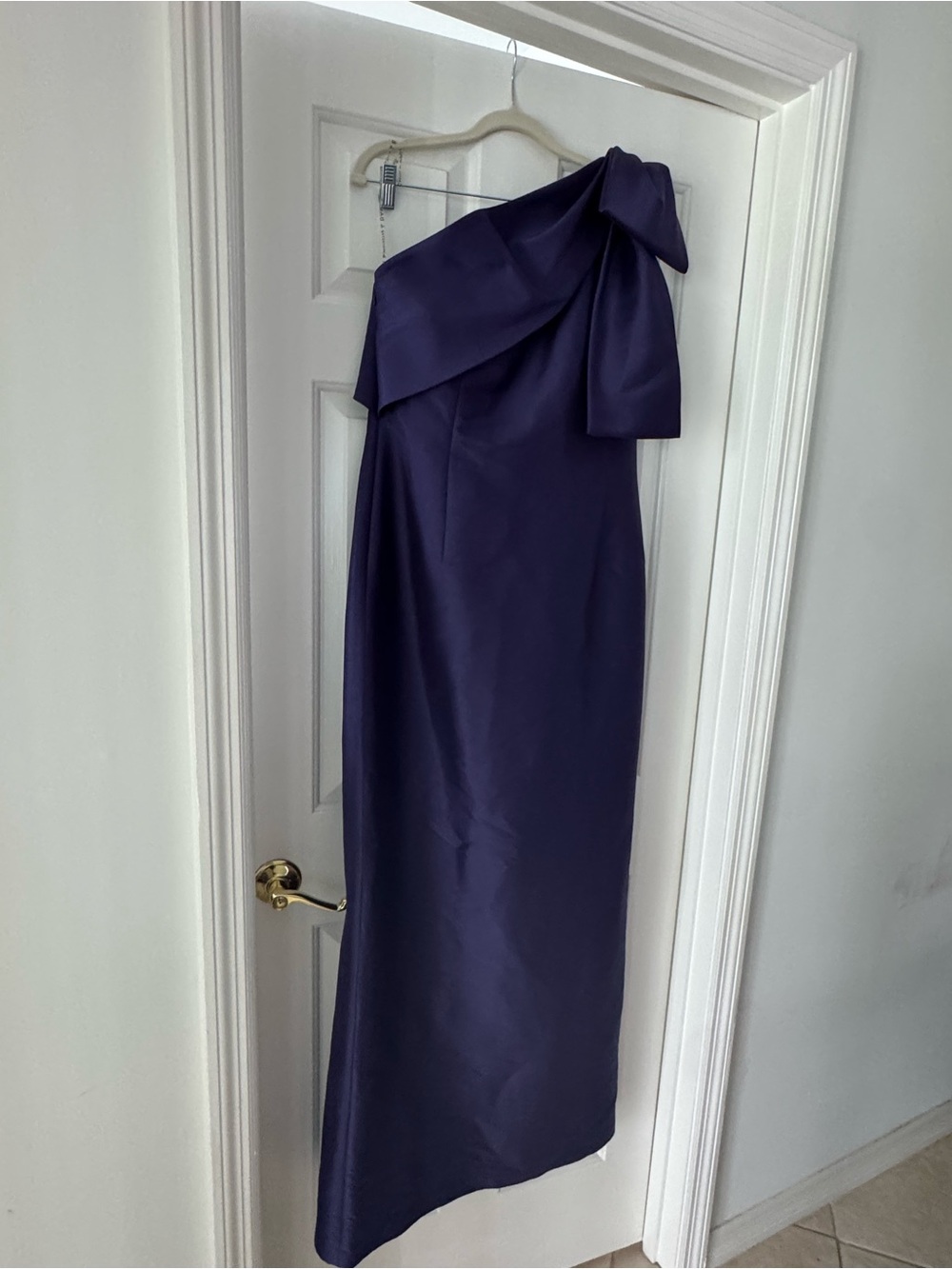 Sachin + Babi One-Shoulder Gown in Deep Purple with Bow Detail